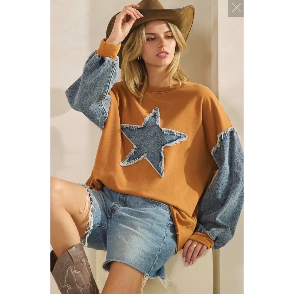 SAGE + FIG - Star Patchwork Pullover with Denim S… - image 3